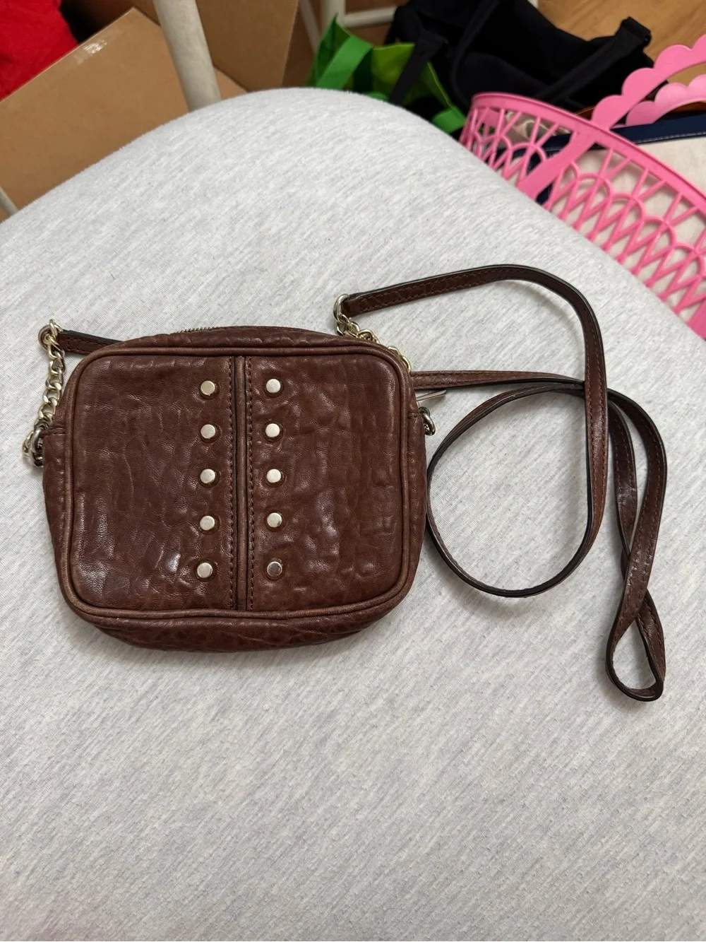 MICHAEL Michael Kors Brown Leather Crossbody with Gold-Tone Studs